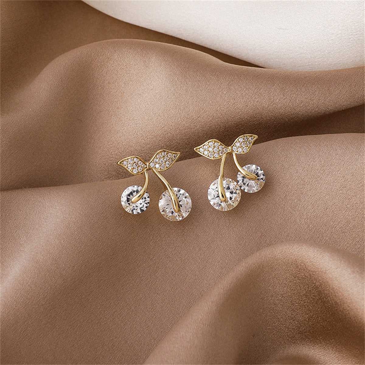 Cubic Zirconia & Crystal Goldtone Cherry Stud Earrings