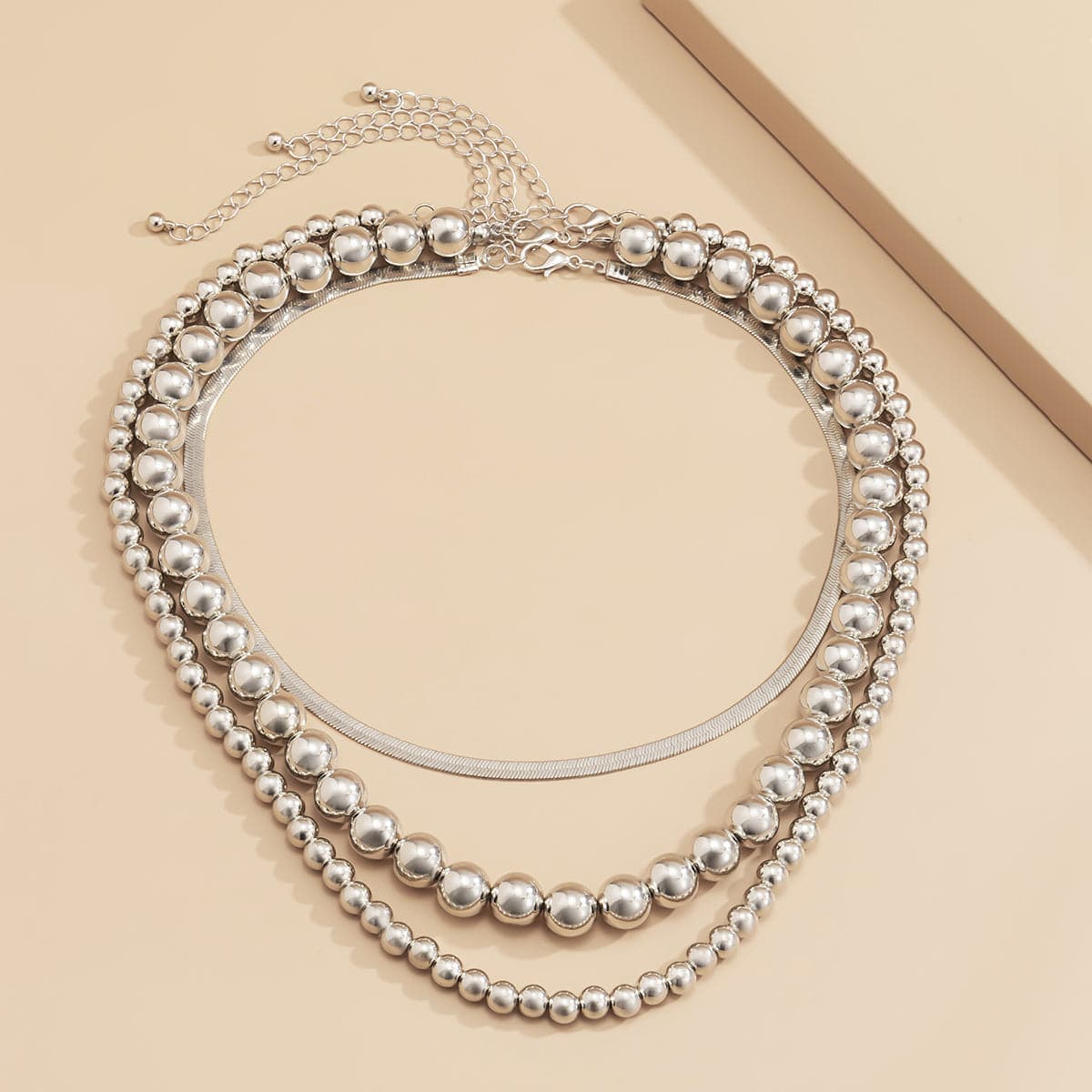 Silvertone Herringbone Chain Choker Necklace Set
