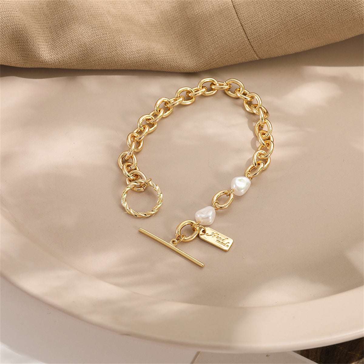 Pearl & Goldtone Curb-Chain Toggle Bracelet