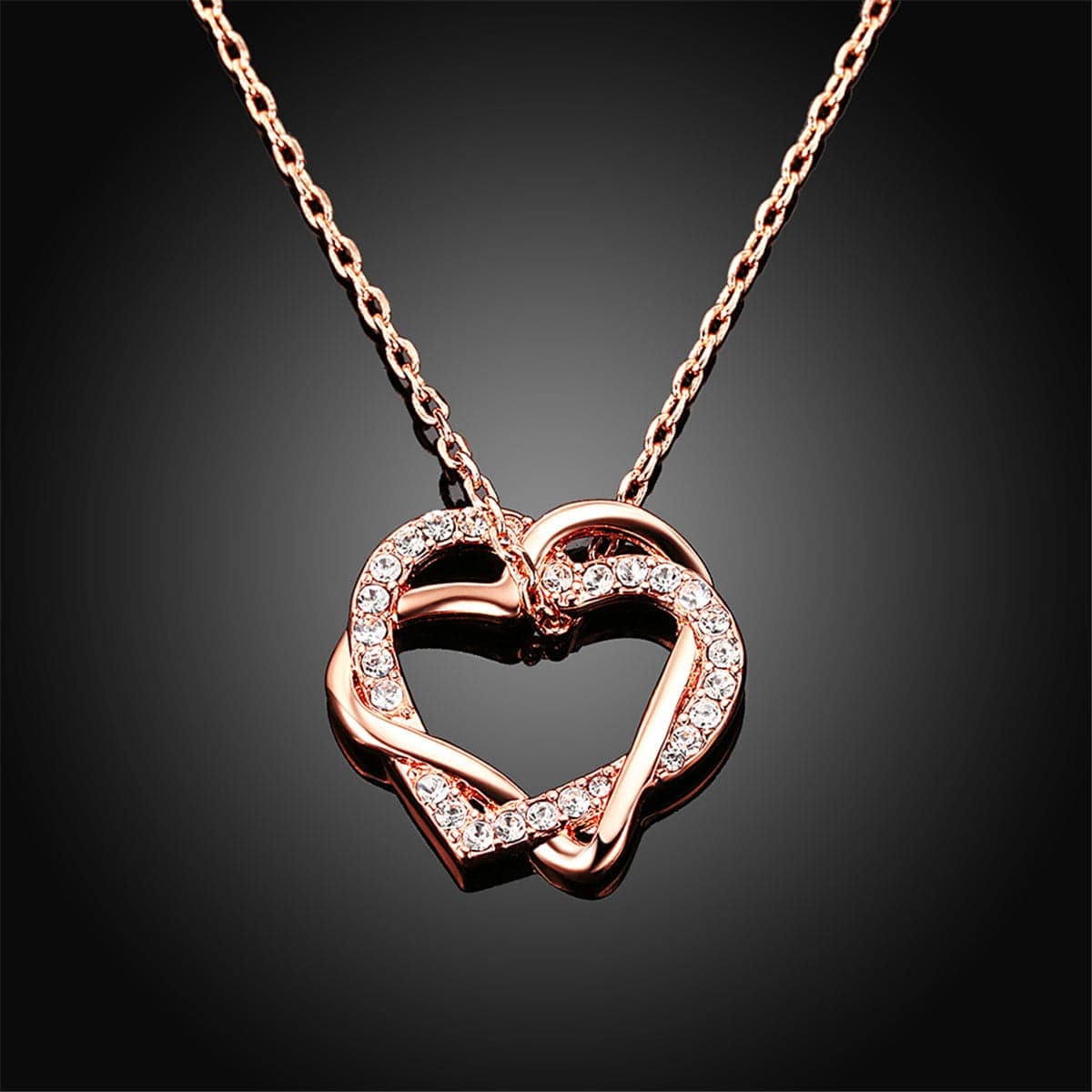 Cubic Zirconia & Rose Goldtone Double Heart Pendant Necklace