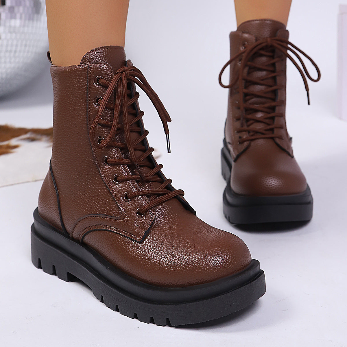 Women’s Plus Size Chunky Sole Lace-Up Ankle Boots