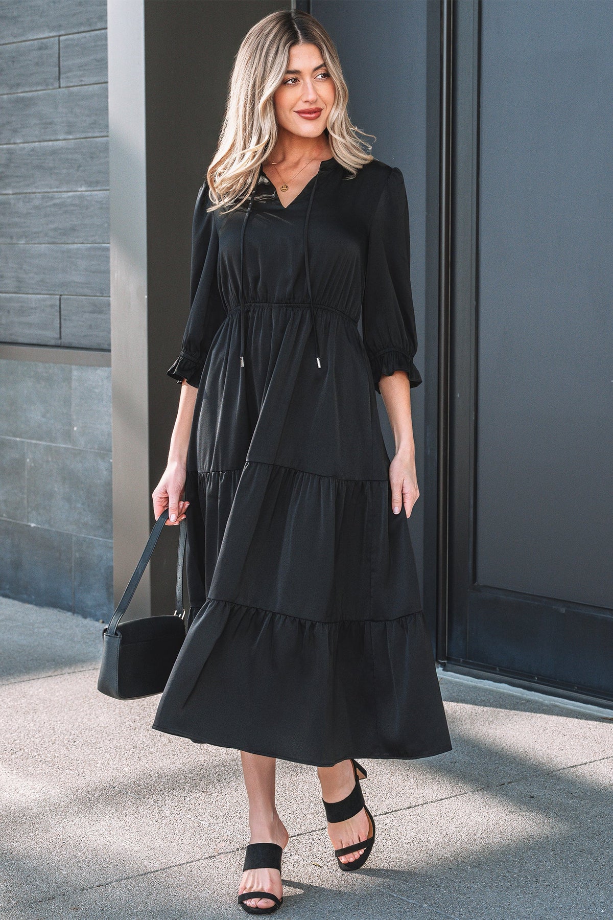 Threaded Pear Natasha Sleeve Tiered Maxi Dress