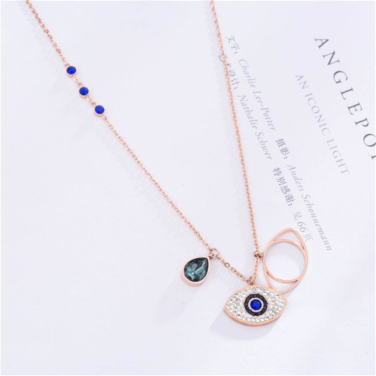 Cubic Zirconia & Rose Goldtone Devil Eye Pendant Necklace