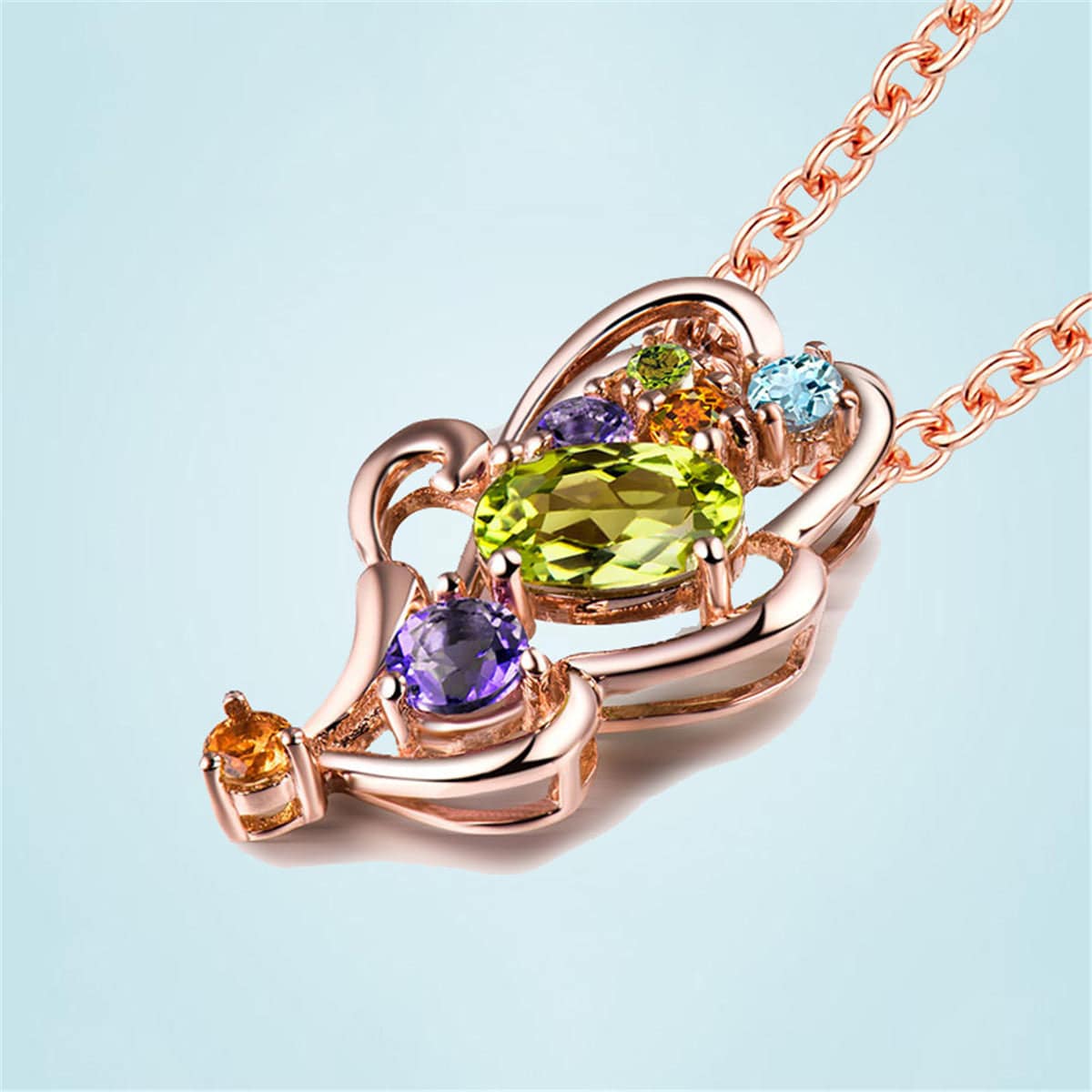 Green Crystal & Cubic Zirconia Leaf Pendant Necklace