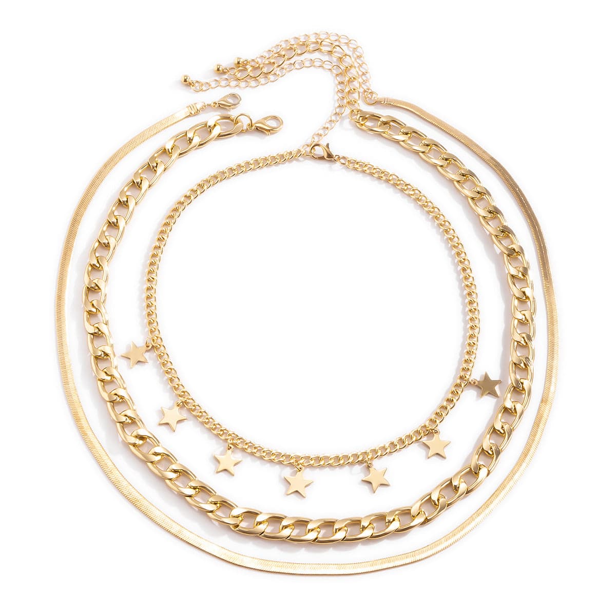 Goldtone Star Station Choker Necklace Set