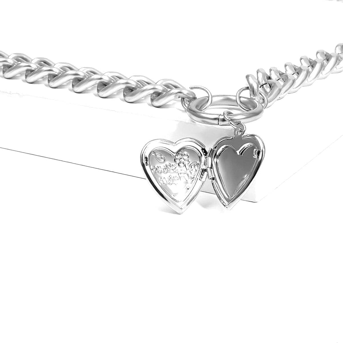 Silvertone Heart Figaro Layered Pendant Necklace