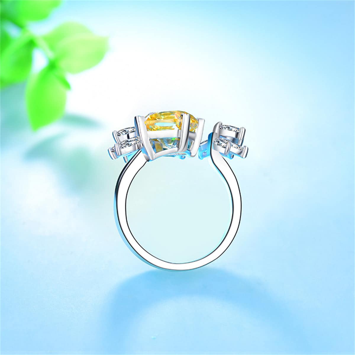 Yellow Crystal & Silvertone Cushion-Cut Bypass Ring