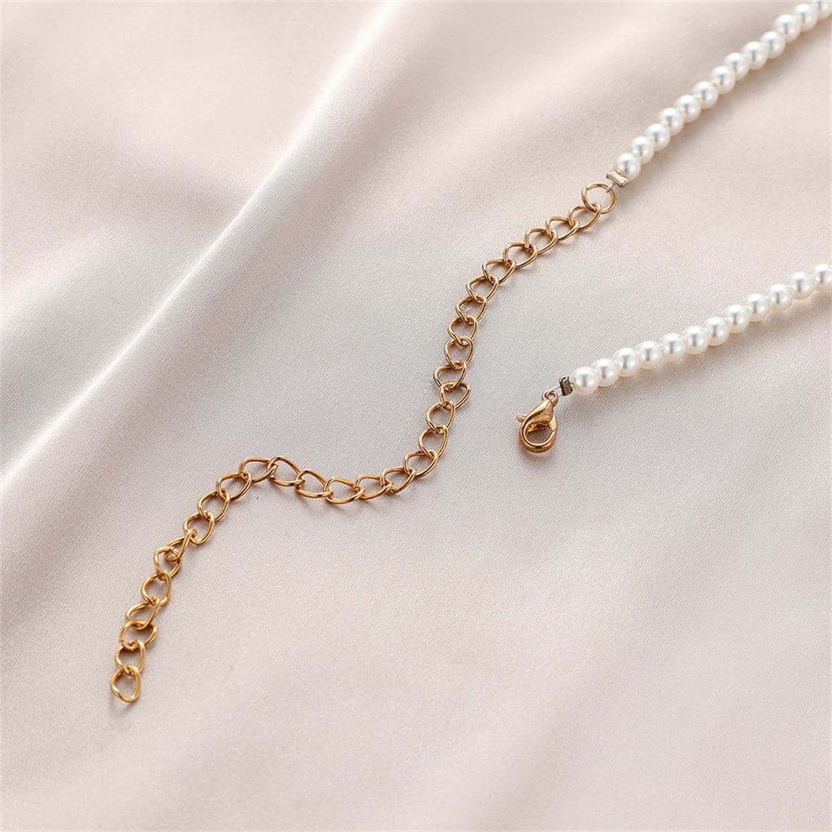 Pearl & Cubic Zirconia Sequin Goldtone Fish Scale Pendant Necklace