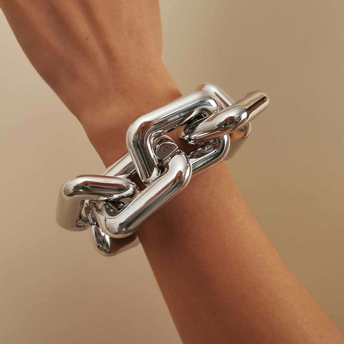 Silvertone Thick Rectangle Cable Chain Bracelet