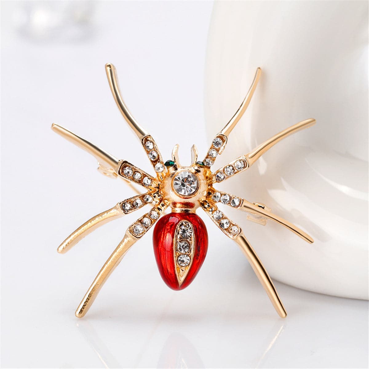 Cubic Zirconia & Enamel Goldtone Spider Brooch