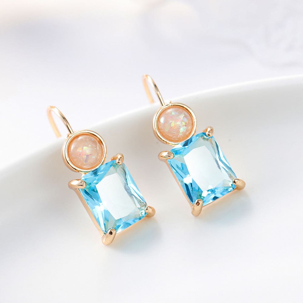 Sky Blue Crystal & Resin Goldtone Square Hook Earrings