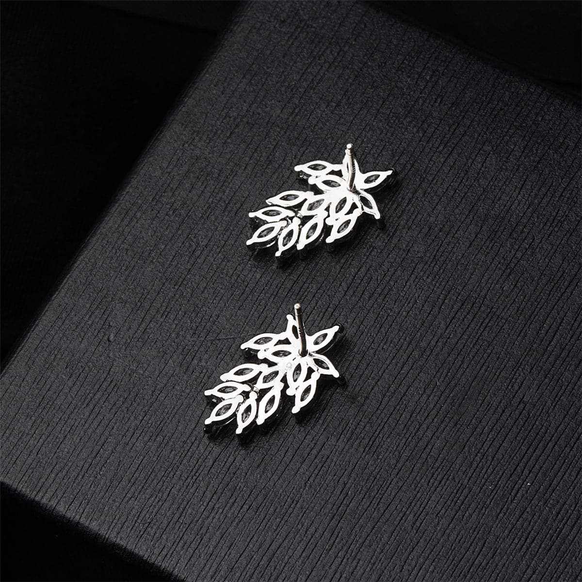 Crystal & Silvertone Leaf Cluster Stud Earrings
