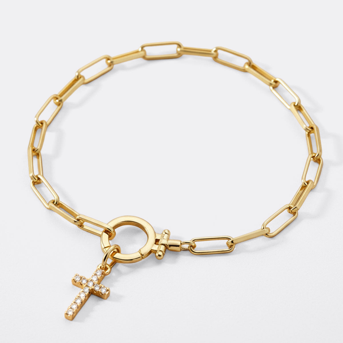Mint & Lily Mint Paperclip Bracelet with Pave Cross Charm