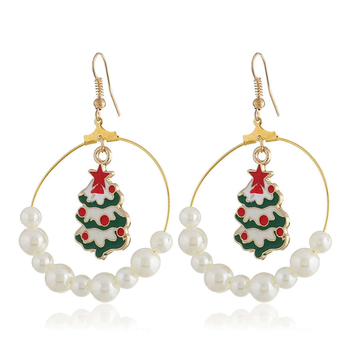 Pearl & Enamel Goldtone Suspended Tree Drop Earrings