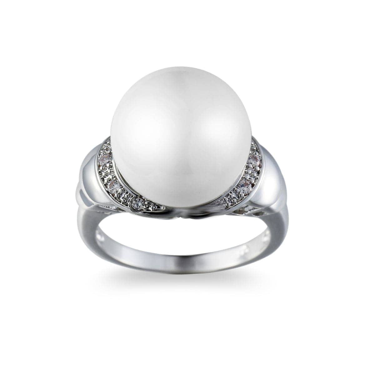 Pearl & Cubic Zirconia Silvertone Statement Ring