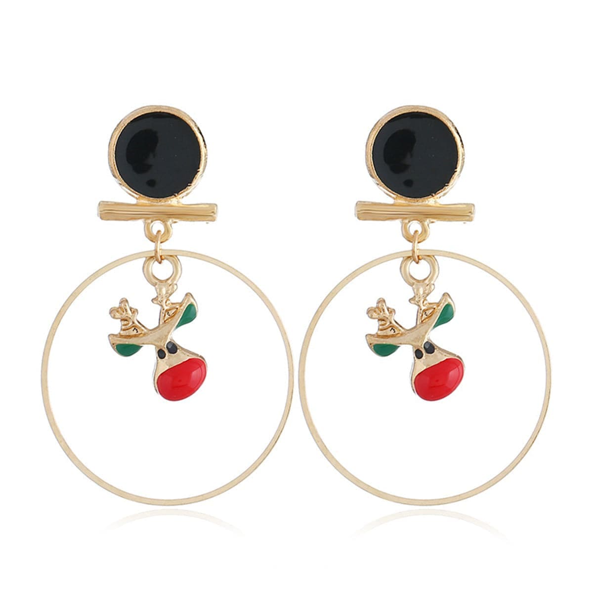 Red & Goldtone Suspended Reindeer Drop Earrings