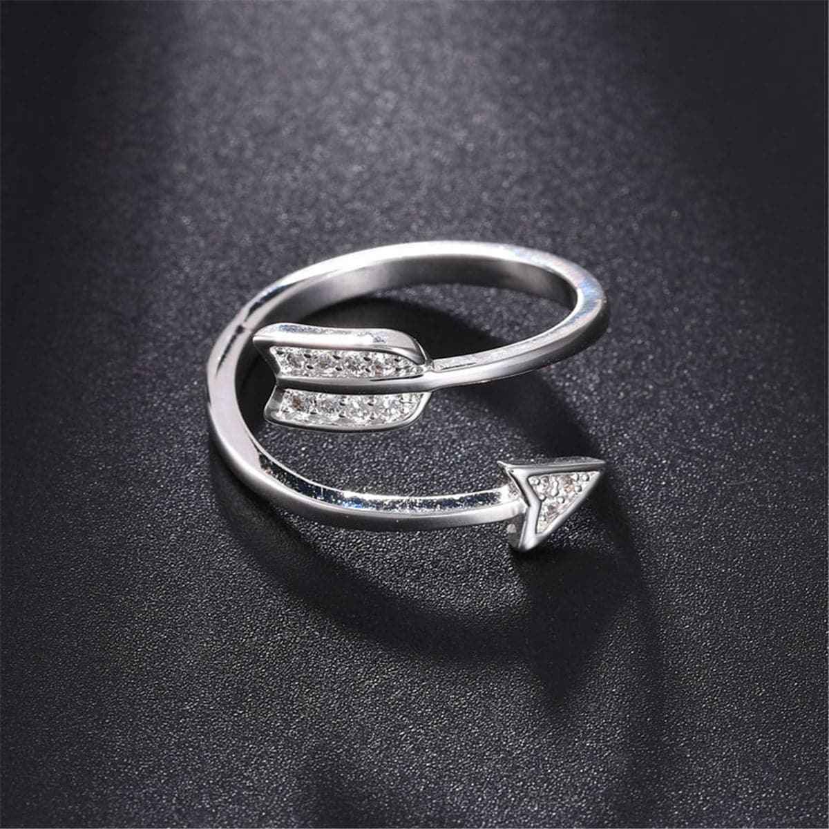 Cubic Zirconia & Silvertone Arrow Adjustable Ring