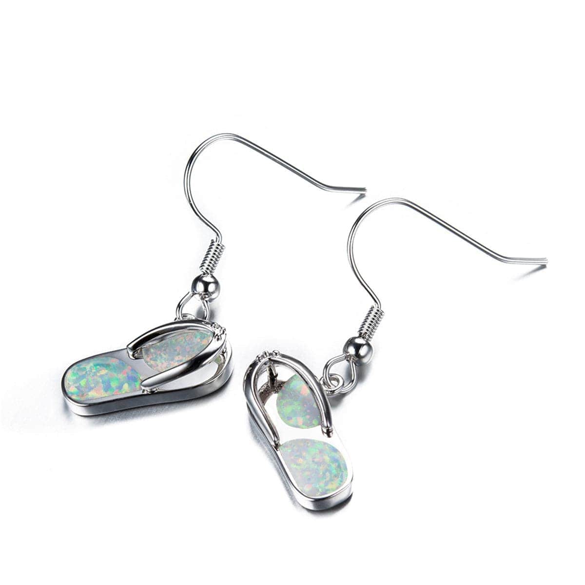 Opal & Silvertone Flip-Flop Drop Earrings