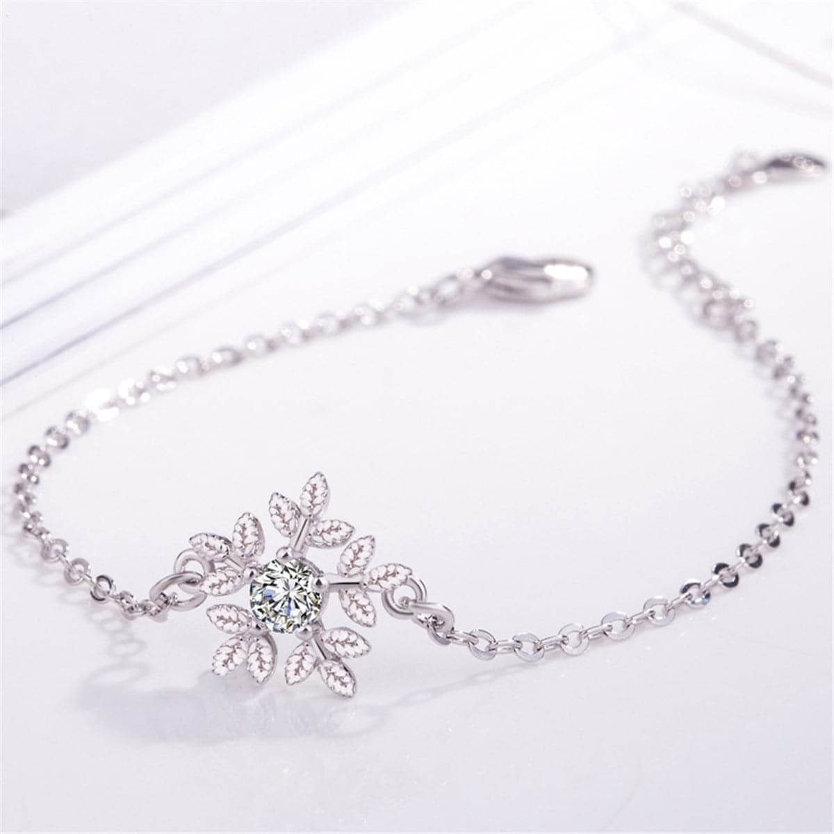 Cubic Zirconia & Silvertone Snowflake Charm Bracelet