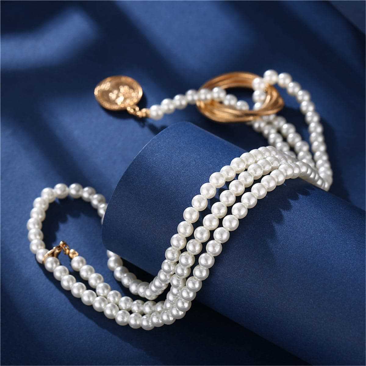 Pearl & Goldtone Coin Lariat Necklace