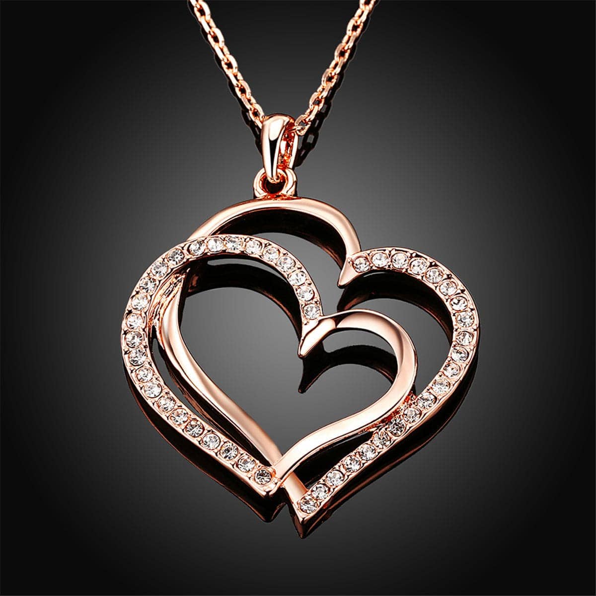 Cubic Zirconia & Rose Goldtone Double-Heart Pendant Necklace