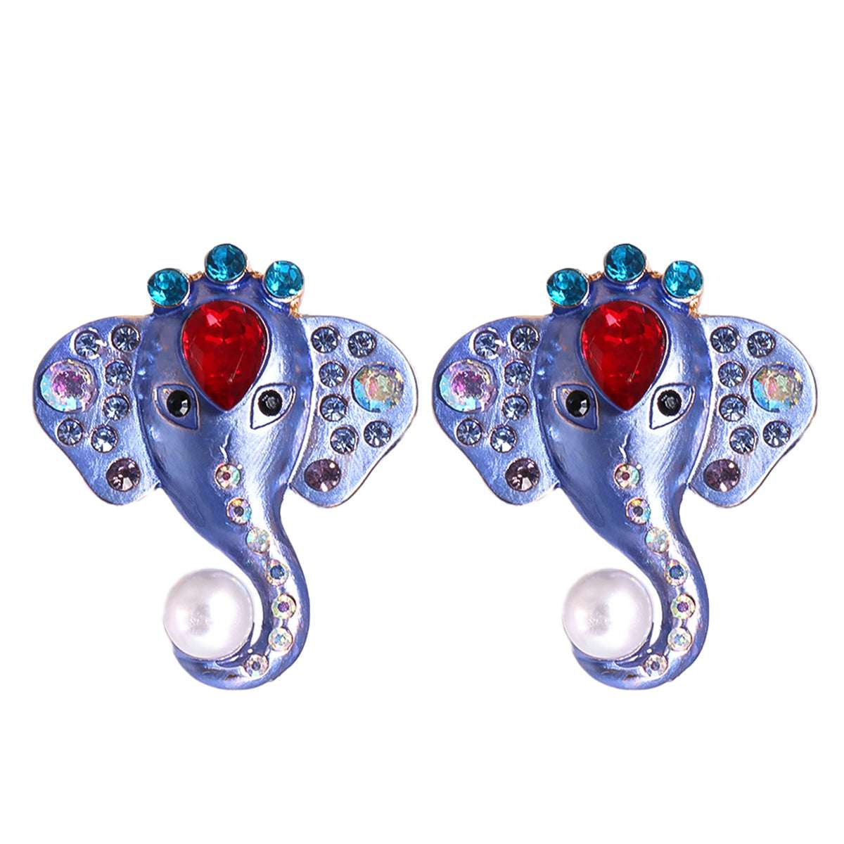 Purple Enamel & Crystal Pearl Goldtone Elephant Stud Earrings