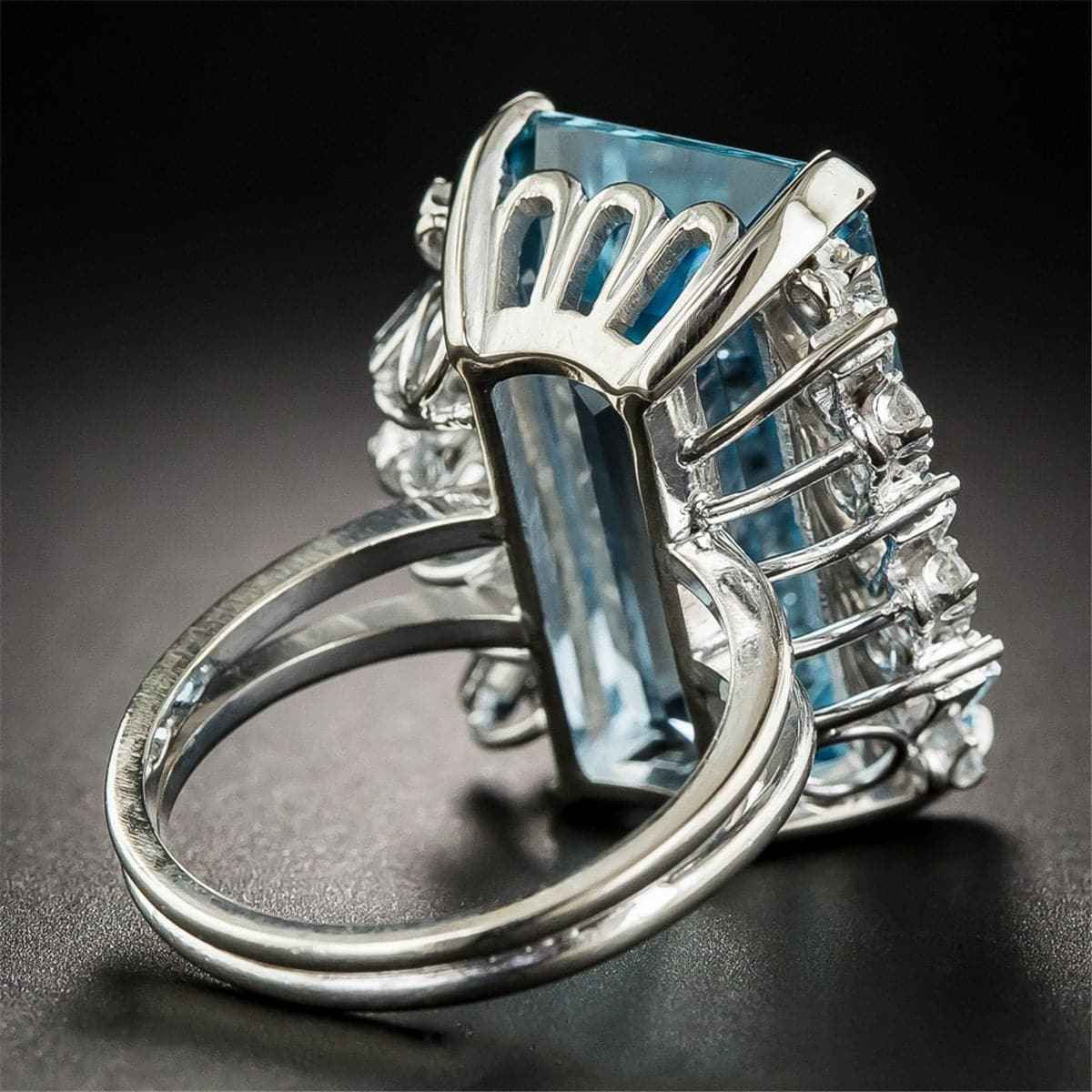 Sea Blue Crystal & Silvertone Emerald-Cut Ring