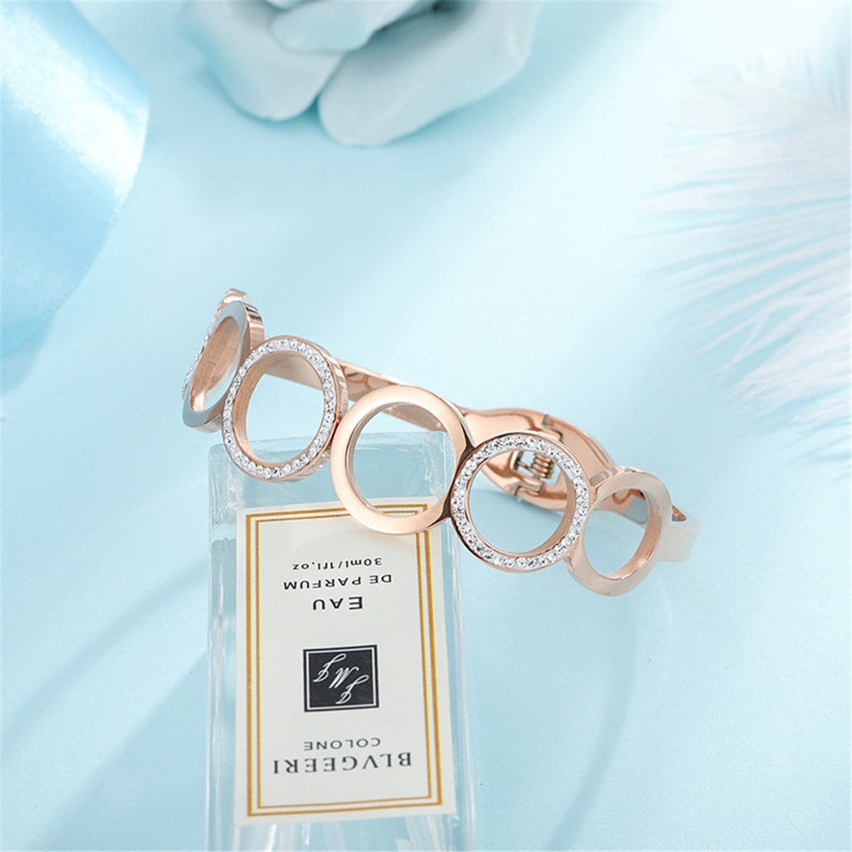 Cubic Zirconia & Rose Goldtone Linked Open Ring Bangle