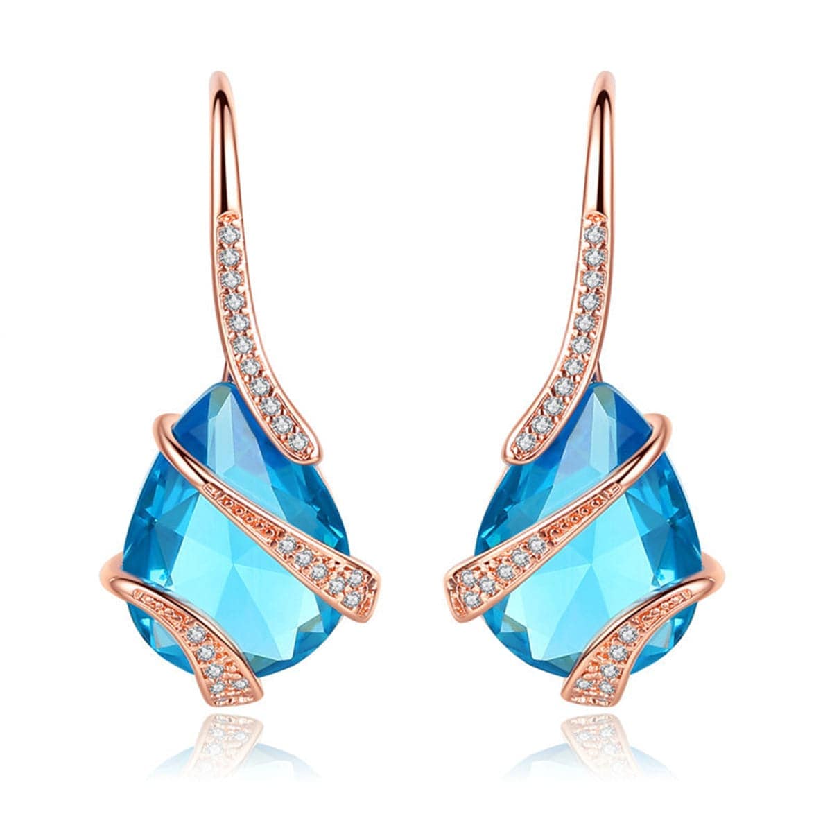 Sea Blue Crystal & Cubic Zirconia Rose Goldtone Drop Earrings