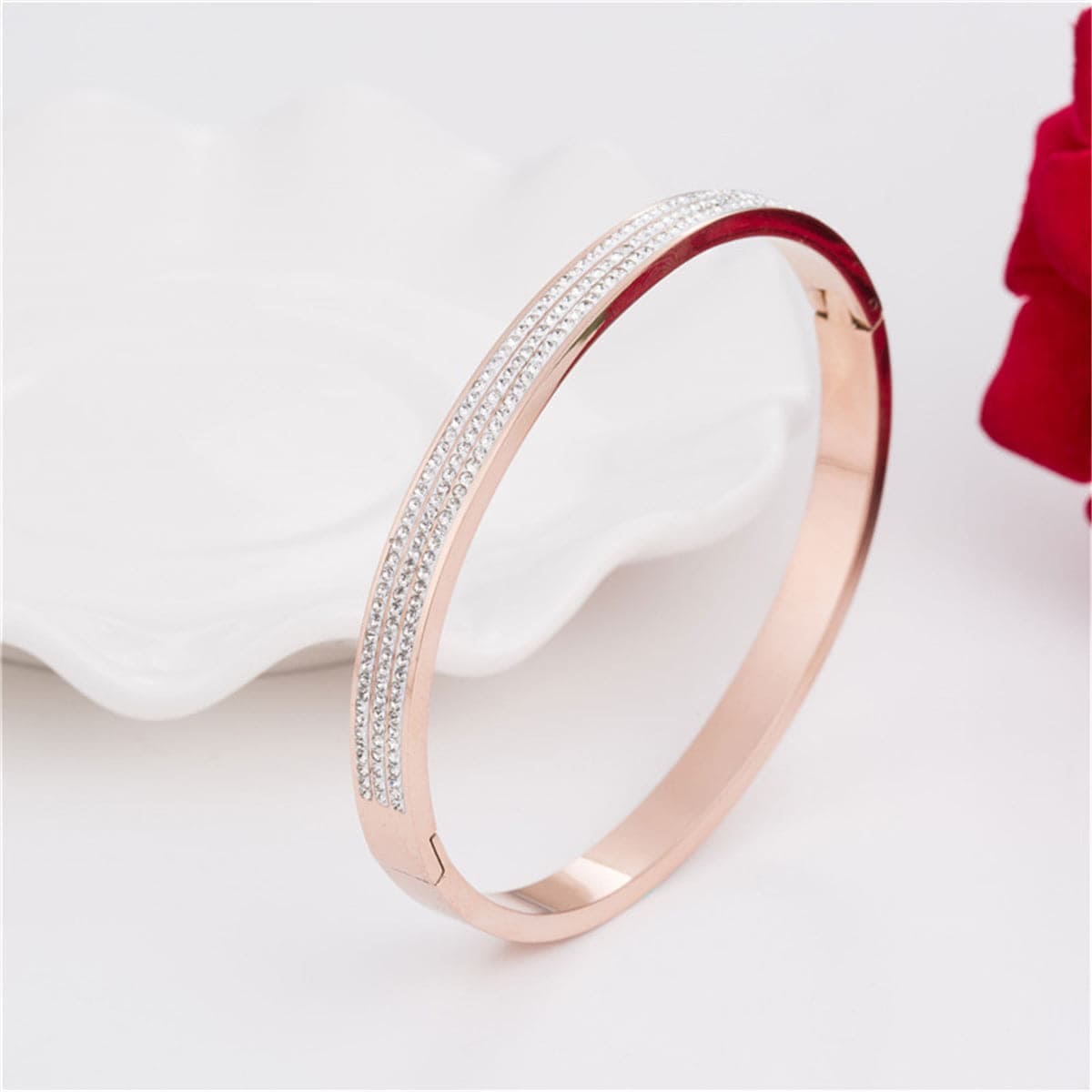 Cubic Zirconia & Rose Goldtone Pavé-Set Layer Bangle