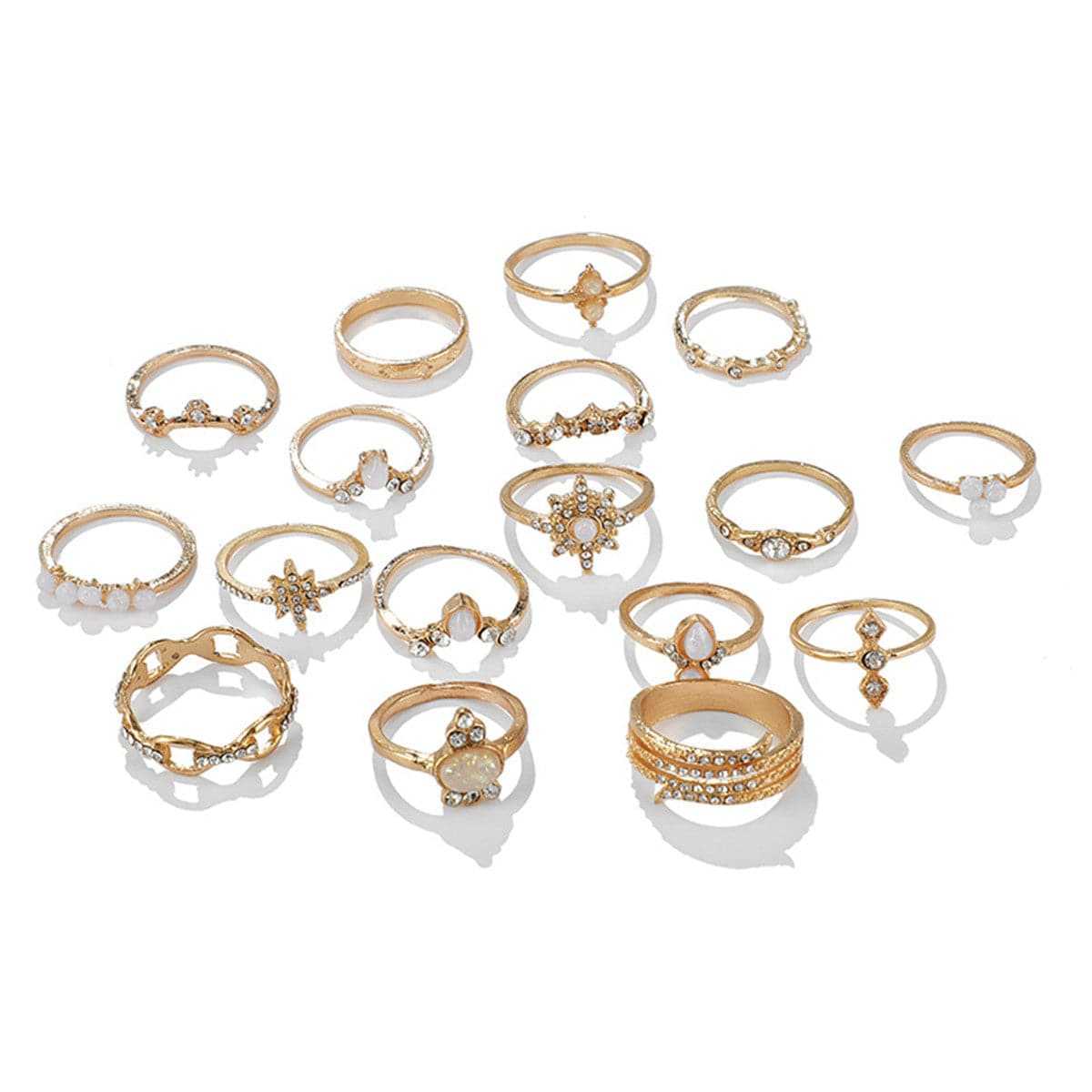 Cubic Zirconia & Goldtone Snowflake Ring Set
