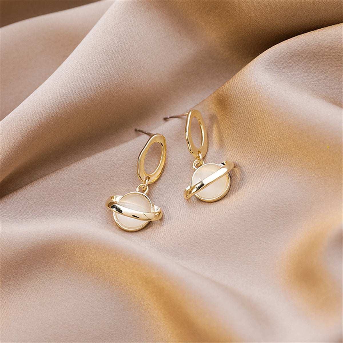 Goldtone & Cateye Planet Drop Earrings