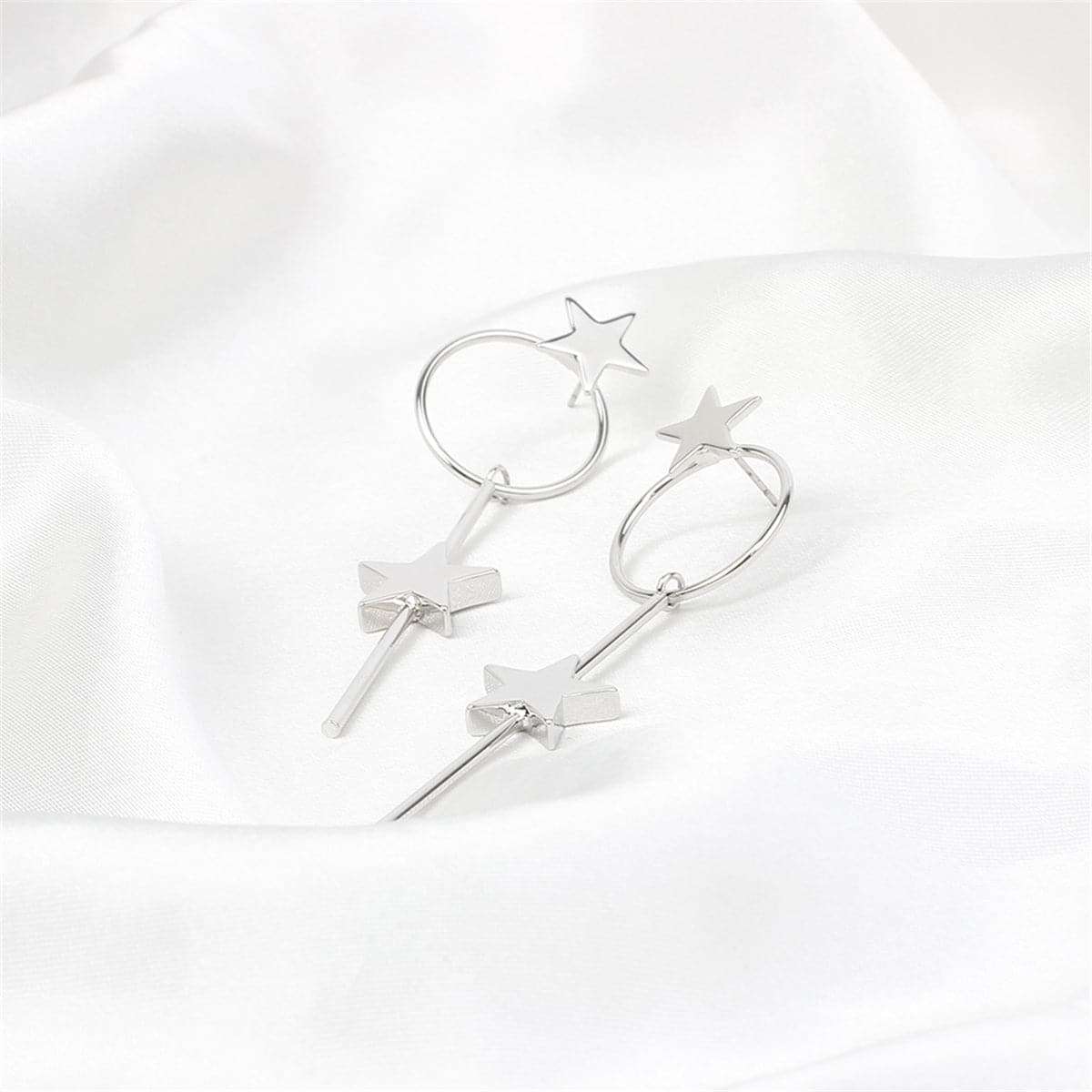 Silvertone Star Magic Wand Drop Earrings