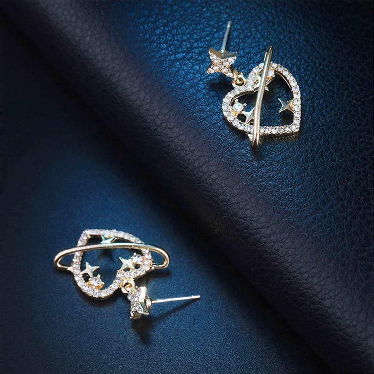 Cubic Zirconia & Goldtone Heart Star Drop Earrings