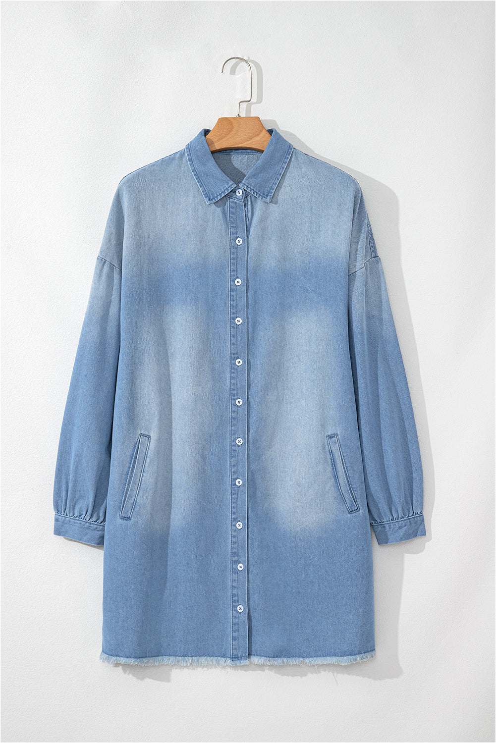 Threaded Pear Journee Medium Washed Denim Shirt Dress