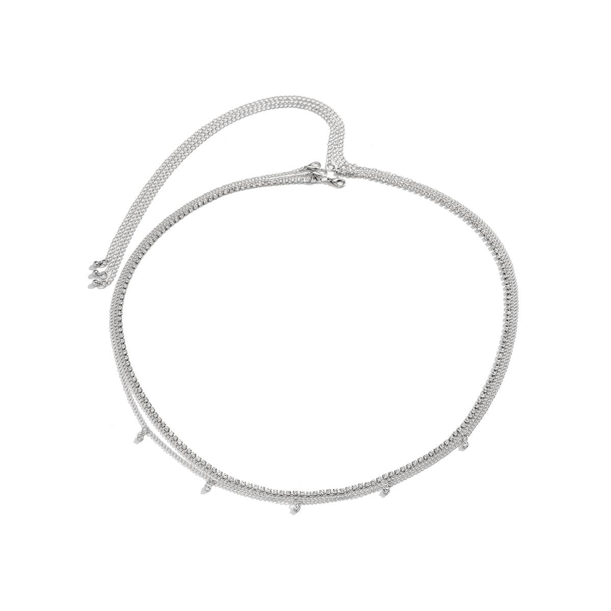 Cubic Zirconia & Silvertone Waist Chain Set