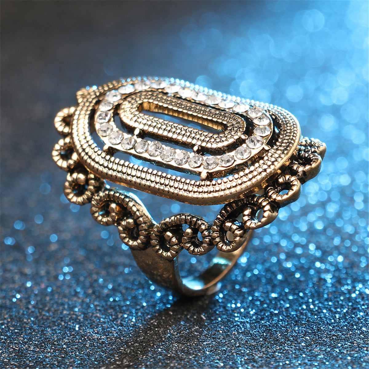 Cubic Zirconia & Goldtone Hollow Crown Band Ring