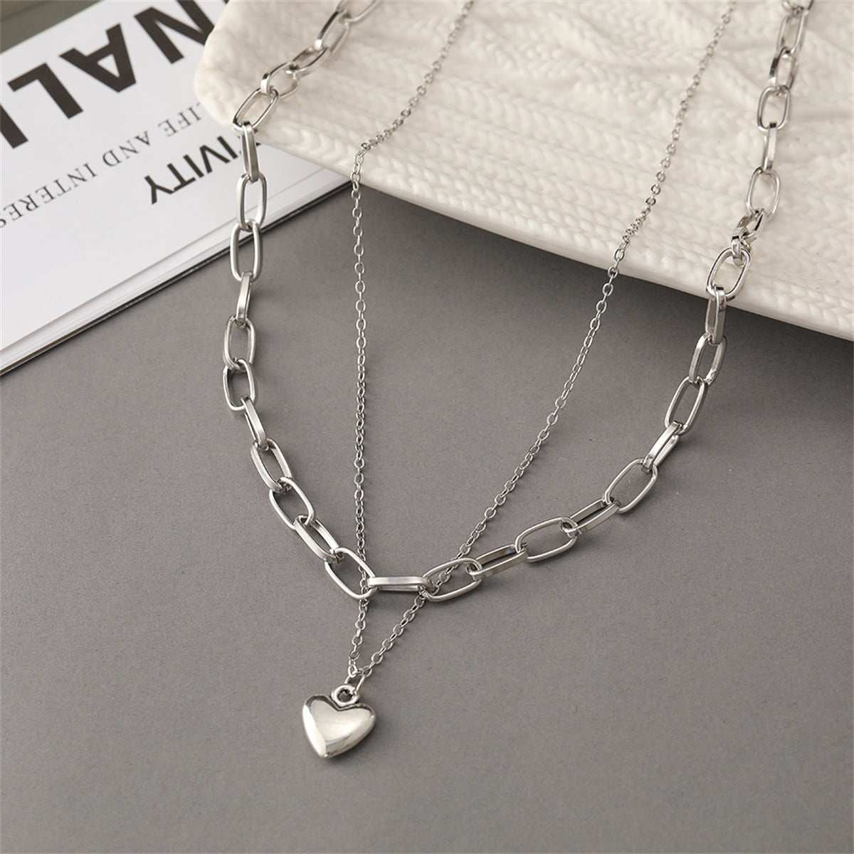 Silvertone Heart Layered Necklace