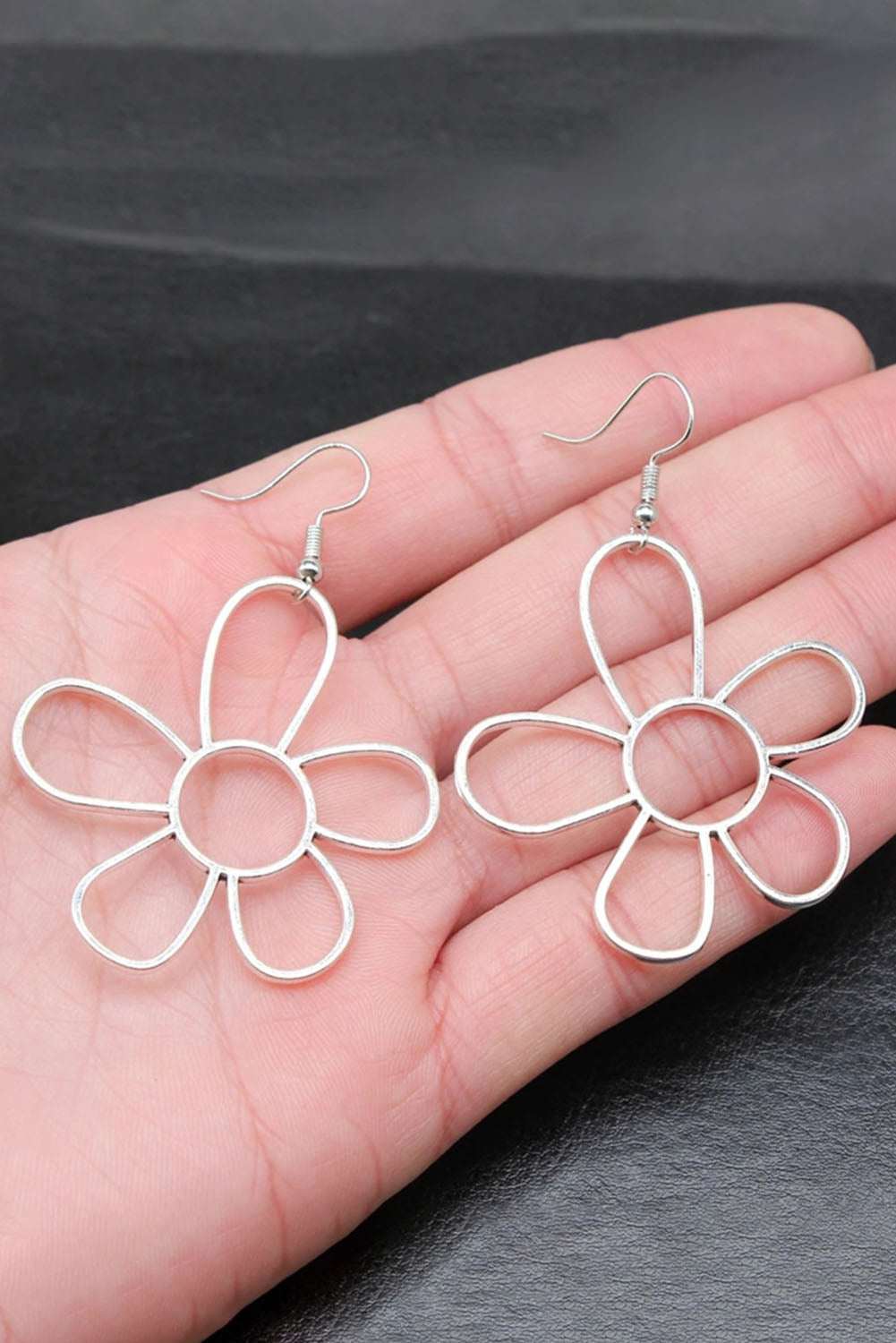 Threaded Pear Silvery Alloy Hollowed Flower Hook Earrings