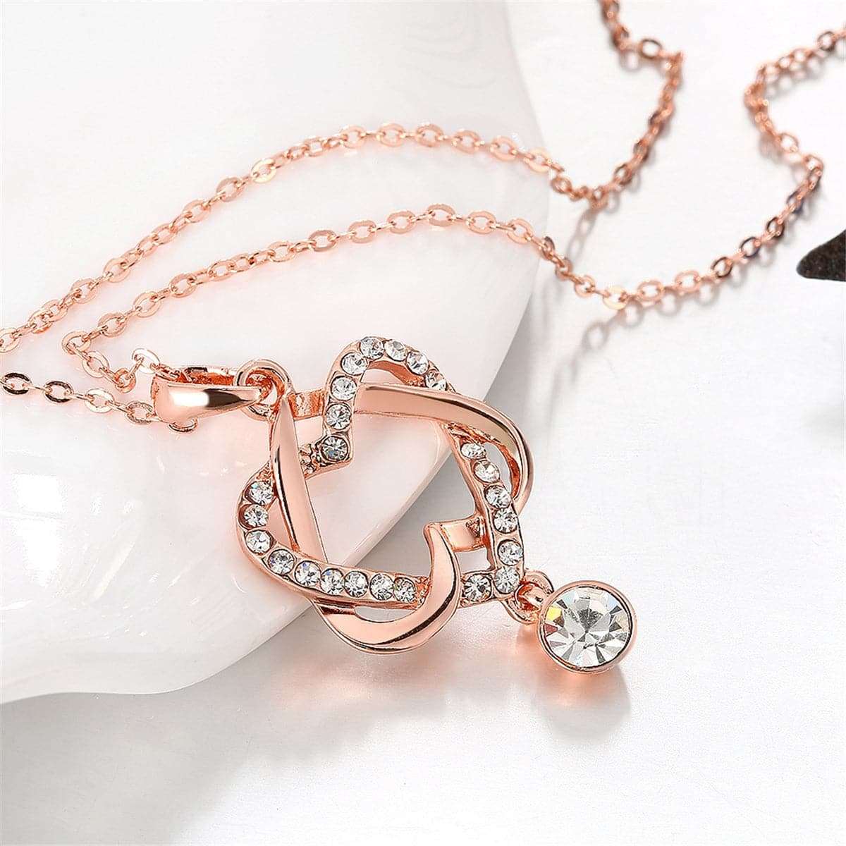 Cubic Zirconia & Rose Goldtone Crisscross-Heart Pendant Necklace
