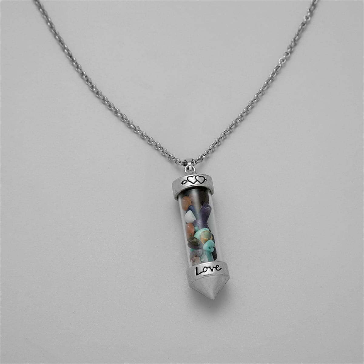 Blue Resin & Silvertone 'Love' Bottle Pendant Necklace
