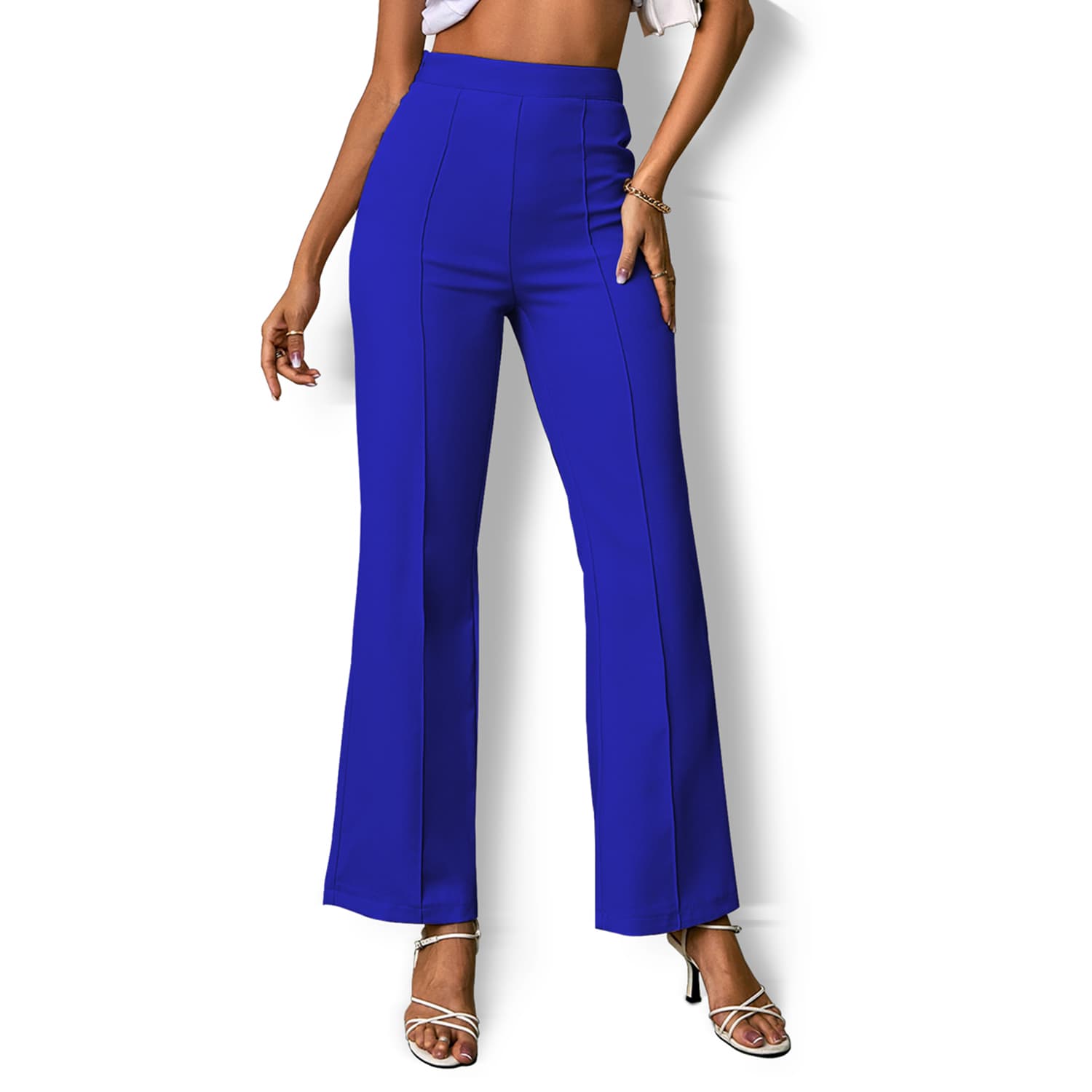 blue high waisted dress pants Wonder Woman Navy High Waist Straight Leg Trousers With Hem Split – Club L  London main image 1