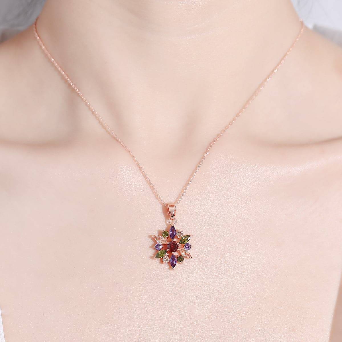 Jewel-tone Cubic Zirconia & Rose Goldtone Geo Necklace