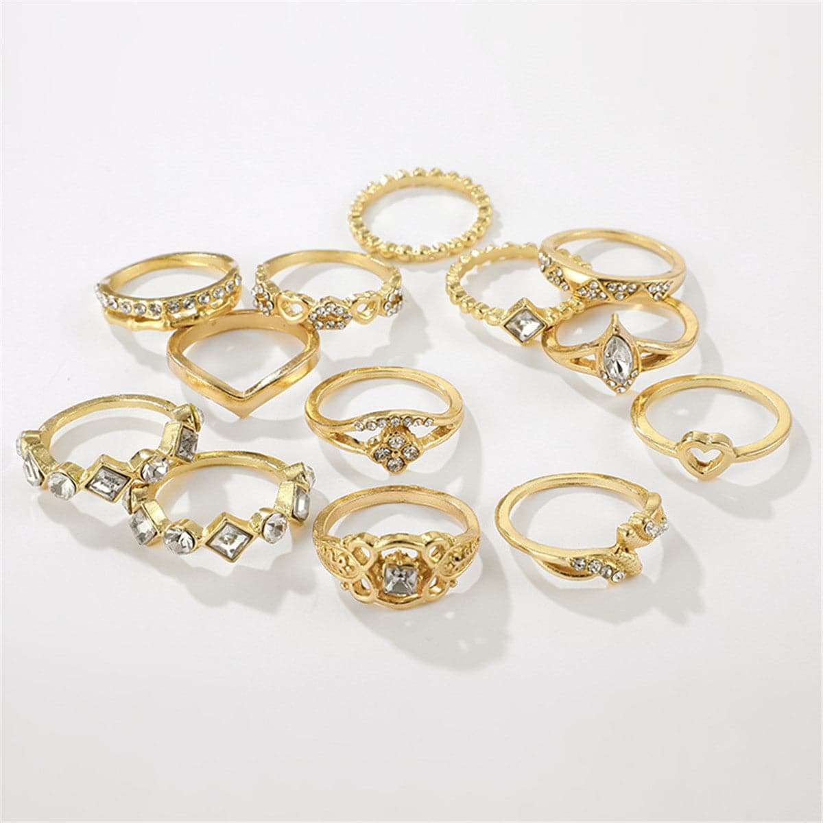 Cubic Zirconia & Goldtone Open Alternating Heart Ring Set