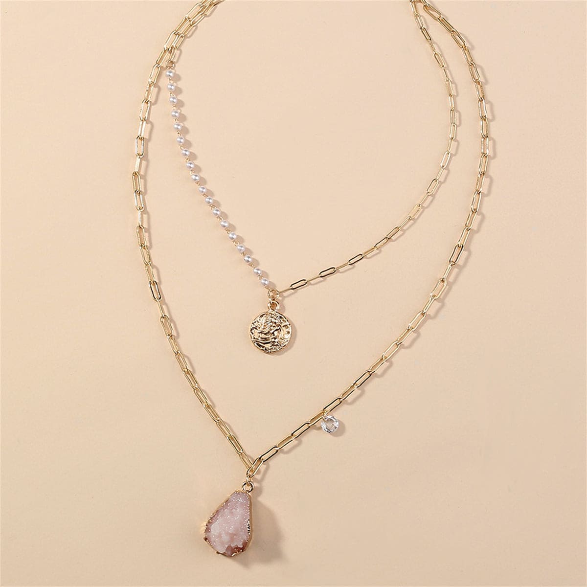 Pearl & Resin Goldtone Coin Pendant Layered Necklace