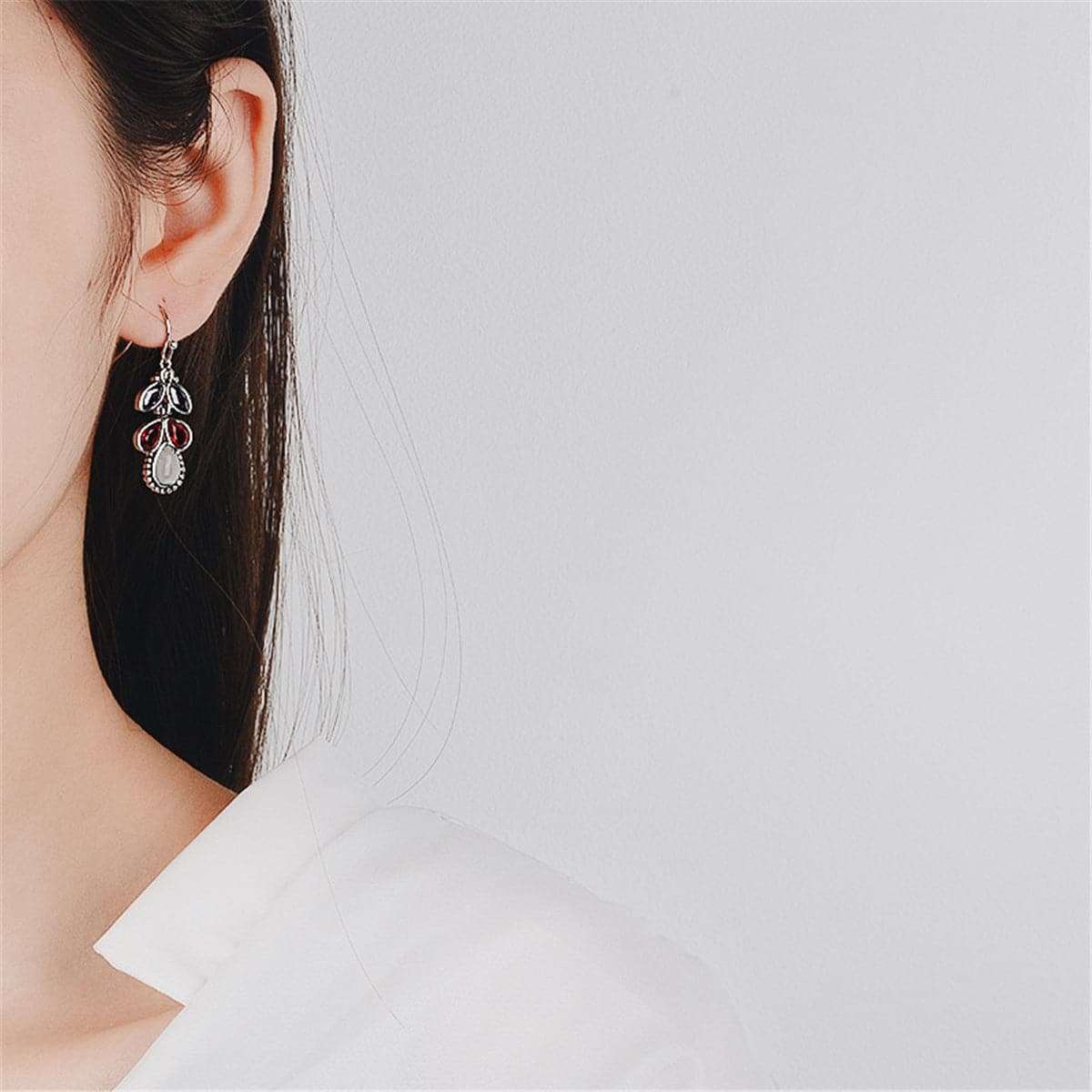 Red & Purple Crystal & Cat's Eye Teardrop Earrings