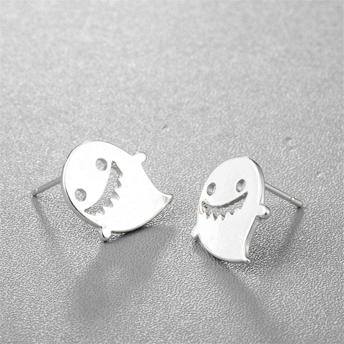 Silvertone Ghost Stud Earrings