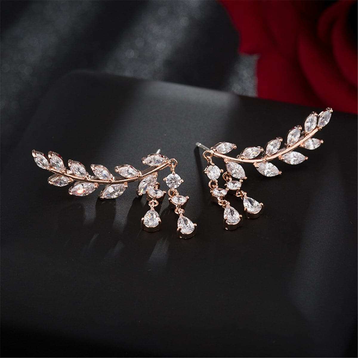Cubic Zirconia & Rose Goldtone Wing Ear Climbers