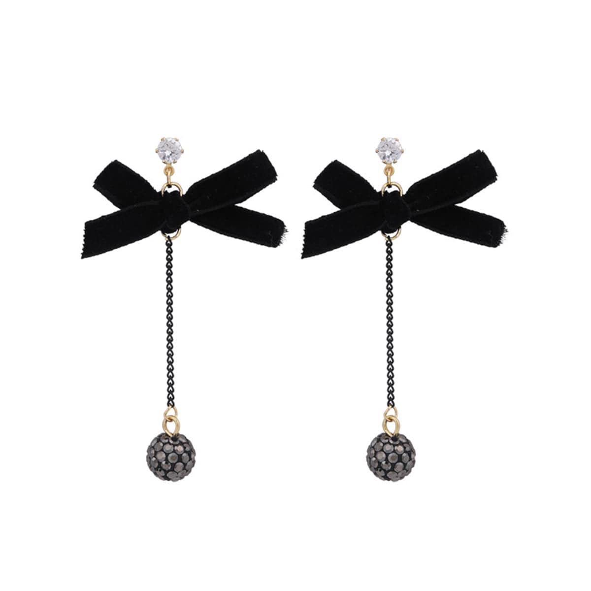 Black Velvet & Cubic Zirconia Bow Drop Earrings