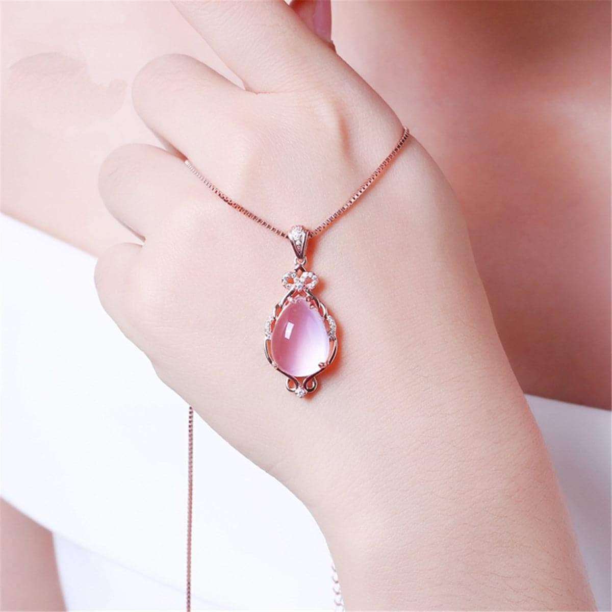 Ross Quartz & Rose Goldtone Teardrop Pendant Necklace